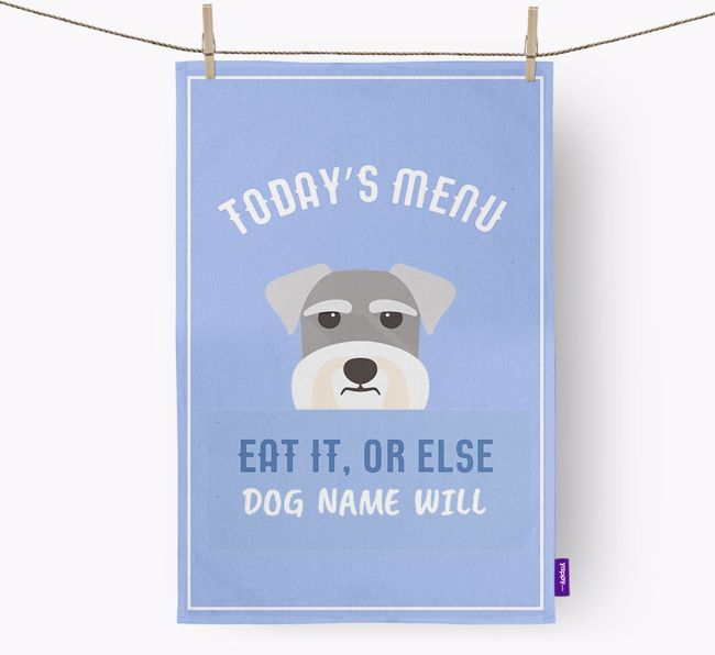 'Eat It, Or Else {dogsName} Will' - Personalised {breedFullName} Tea Towel